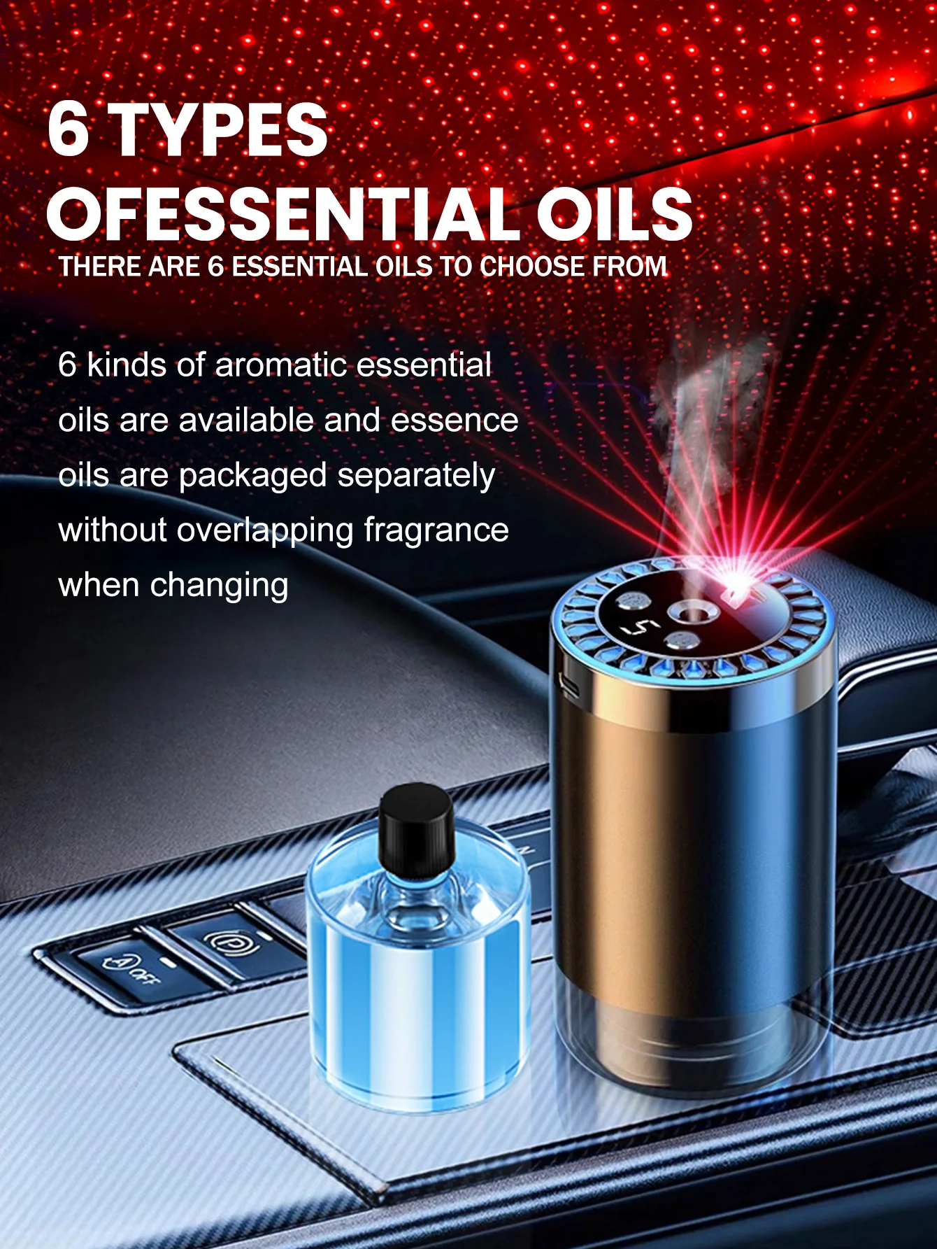 Rechargeable car aroma diffuser, aromatic essential oil, colorful lights, romantic starry sky lights, bedroom gift 5