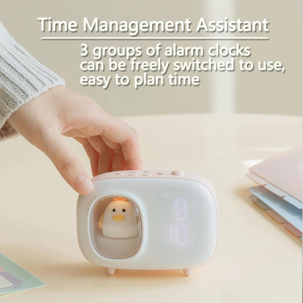 

Kids Alarm Clock Cute Night Light for Children Snooze Desk Clock Rechargeable Battery Powered Vibrate Wake Up Kids Gifts
