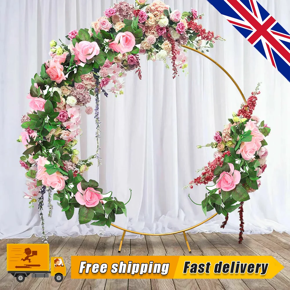2M Round Hoop Balloon Arch Backdrop Flower Gold Display Stand Frame Wedding UK