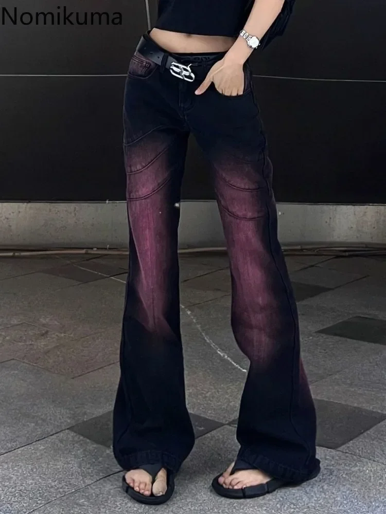 하라주쿠 Y2k 여성용 플레어 바지 빈티지 streetwear 청바지 하이 웨이스트 스트레이트 타이 염색 바지 패션 캐주얼 Pantalon Femme