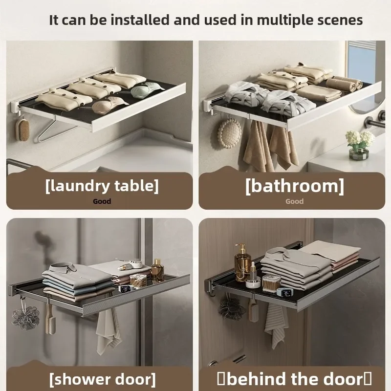 Storage Rack Towel Rack Bathroom Shelf Bathroom Storage Shelf Storage Shelf Bathroom Accessories Shower Rack Bathroom Corner Shelf Foldable Shelf Invisible Bath Towel Rack Bathroom Folding Integrated Perforation-free Bathroom Hanging Clothes Storage Rack Storage Shelf Shelf