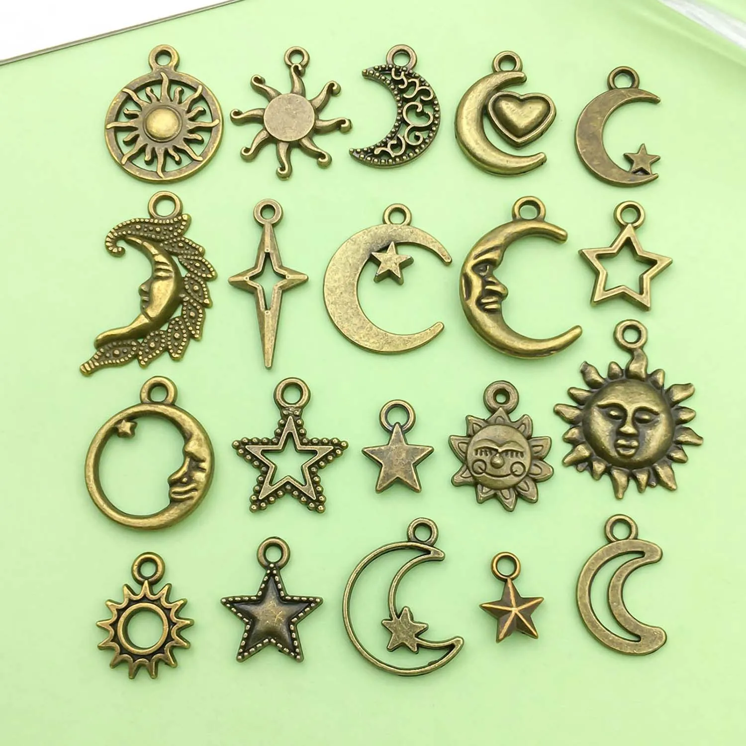 20/100 adet Retro Yıldız Ay Güneş Tasarım Takılar Alaşım Göksel Organları Kolye DIY Bilezik Kolye Takı Yapımı Aksesuarları