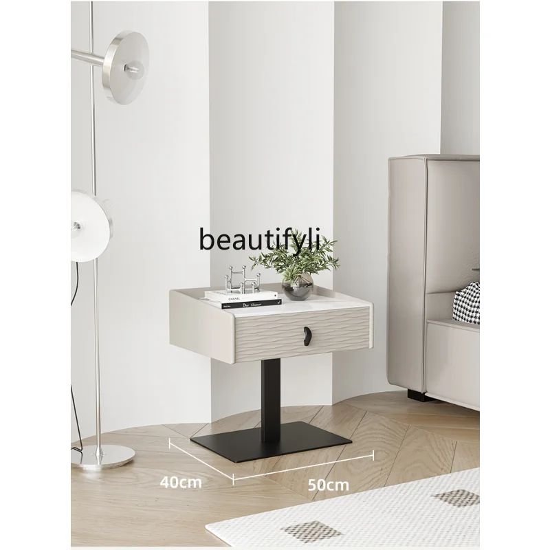 

Modern Light Luxury Bedside Table Simple Style Paint Bedside Bedroom Small Cabinet Stone Plate Small Apartment furniture
