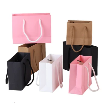 5/10PCS Black White Pink Color Small Kraft Gift Bags With Rope Handles for Party Gift Wrapping Favor Bag Paper Packing Gift Bags 1