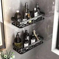 Punch-free Bathroom Shelf Shelves Wall Mounted Shampoo Storage Rack For Kitchen Holder Square Aluminum Bath Organizer Accessorie 1
