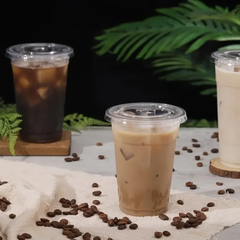 50PCS Plastic Cups with Lids for Milk Tea Fruit Juice Coffee Ice Cream