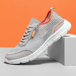 Men's Lightweight Breathable Mesh Running Sneakers - 45 (Gray)