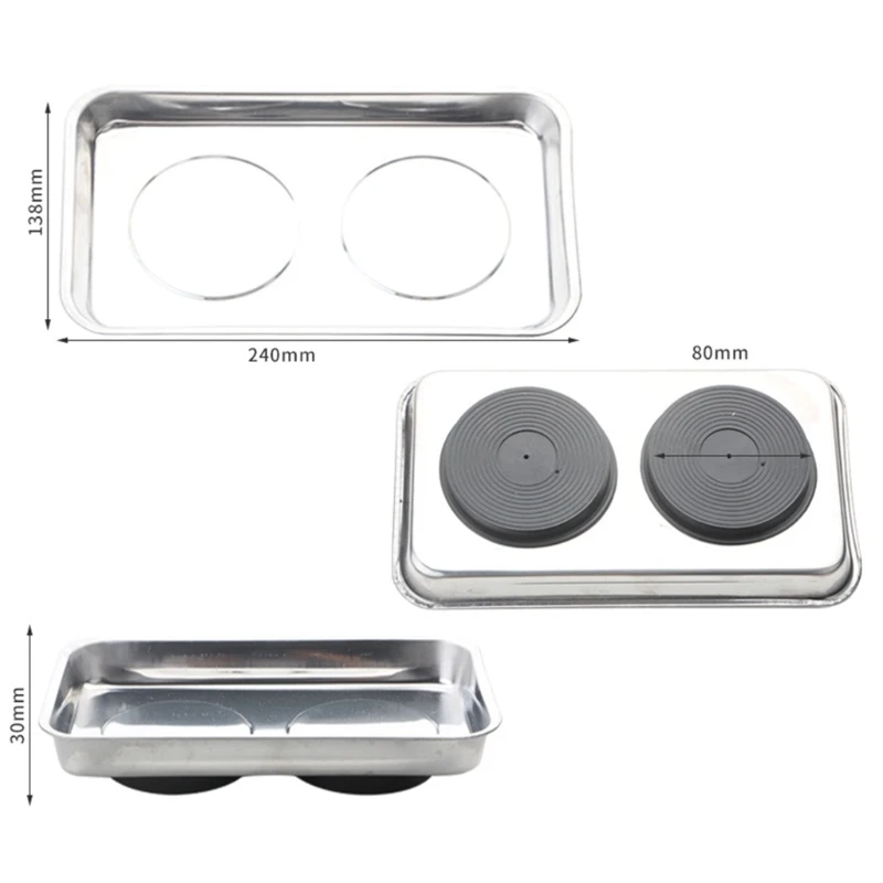 Parts Organizer Stainless Steel Magnetic Tray with Soft Rubber Cover Anti Lost