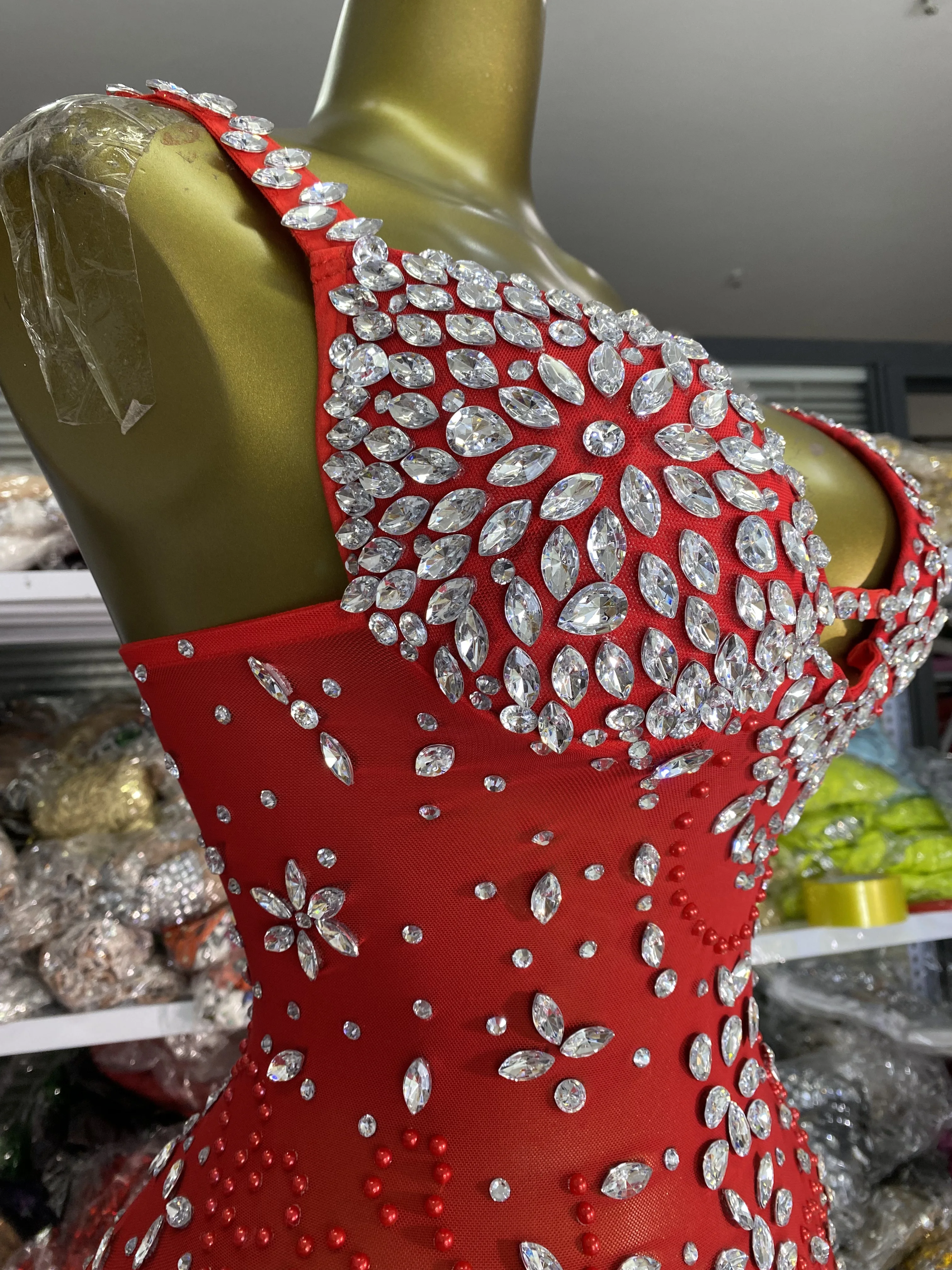 strapless open back dress Red Spaghetti Straps Sweetheart Pleats Rhinestone Ball Gown Long Eveni –  Wish Gown main image 0