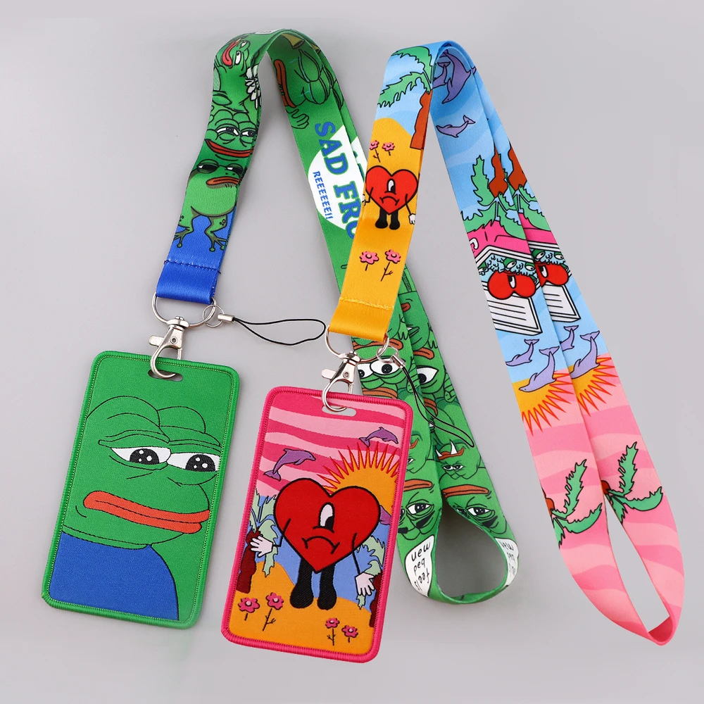

Embroidered Cartoon Lanyard Credit Card ID Badge Holder Key Ring Bag Card Cover Keychain Fashion Phone Charm New Accessories