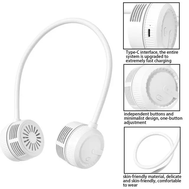 A Nyaki Ventilátor Kihangosító Pengél Nélküli Ventilátorok Háromsebességgel Megváltoztatják Levél Újratölthető Fejhallgató-Kialakítást Munka Főzéséhez - Image 5
