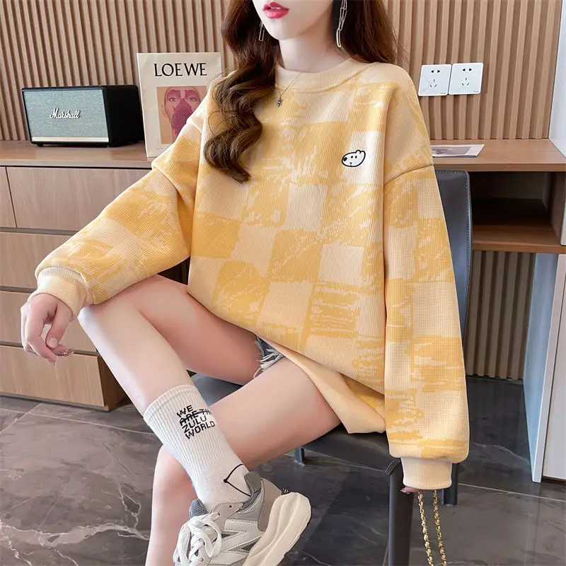 

Fashion Printed Spliced Cartoon Embroidery Sweatshirts Female Clothing 2023 Winter Loose All-match Pullovers Casual Sweatshirts