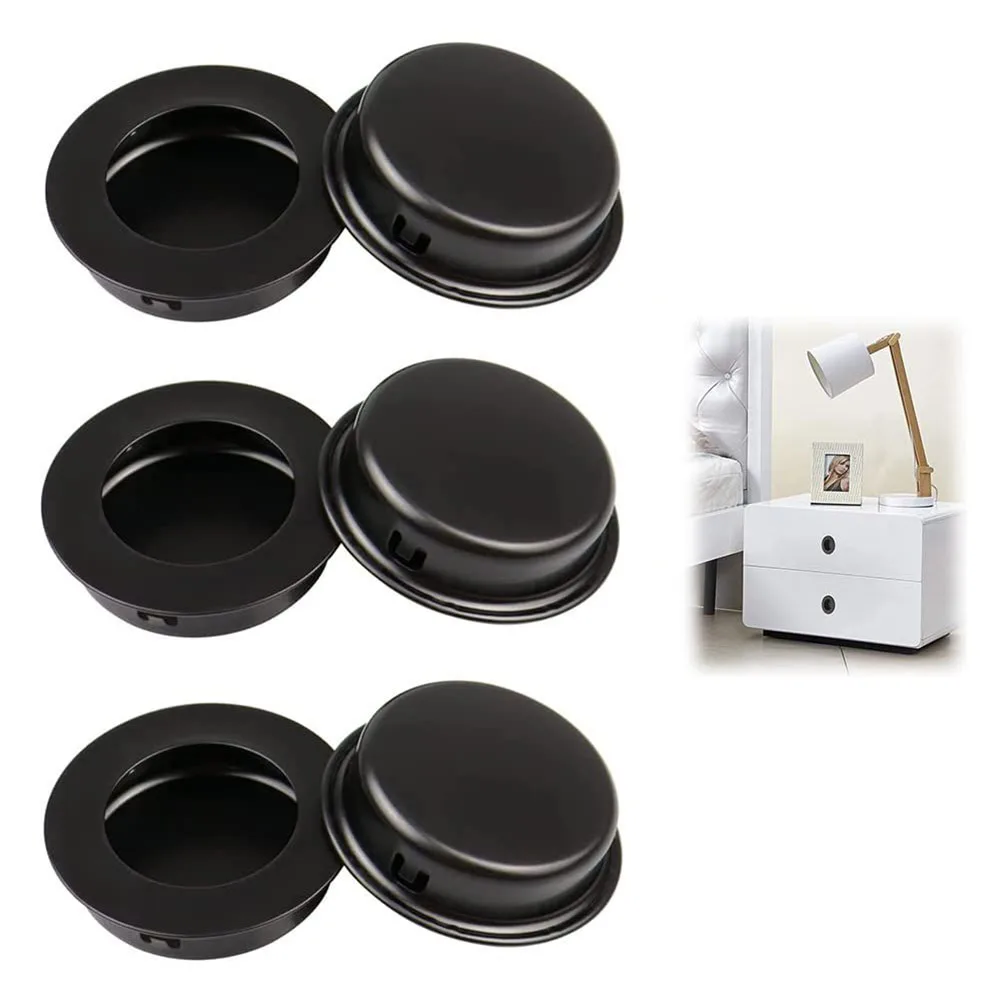 Cabinet handles door handles 6 PCS retro cabinet door handles stainless steel recessed invisible handle cabinet pulls door disk room round ring handle pull