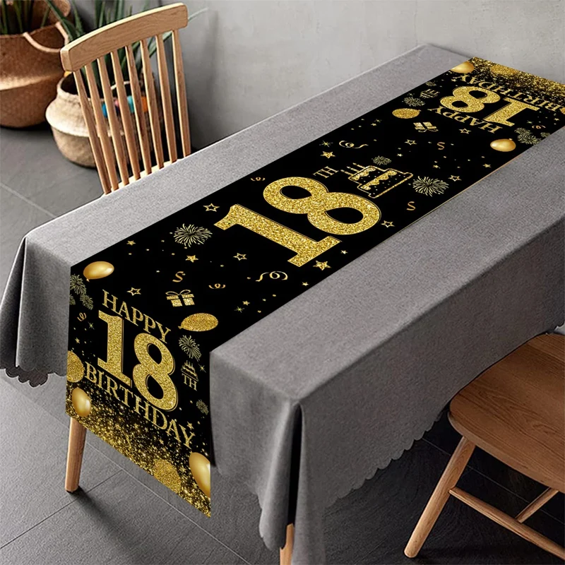 Schwarzgold Happy Birthday Tischläufer Tischdecke 18 30 40 50 60 70. Geburtstag Party Dekoration für Zuhause Erwachsene Jubiläum – Detail 2