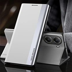 Luxury Plating Leather Flip Case with Kickstand Cover for POCO F6 Pro (White)