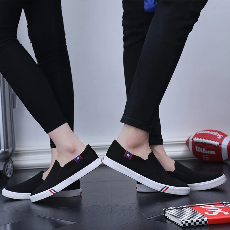 Spring Korean Canvas Shoes Men's Pedal Lazy Shoes Couple Models White Shoes Tide Shoes Breathable Shoes Men's Extra Large Size