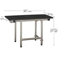 ADA Bariatric Folding Wall Mount Shower Bench 1000lb Capacity Matte Black Phenolic Seat 2