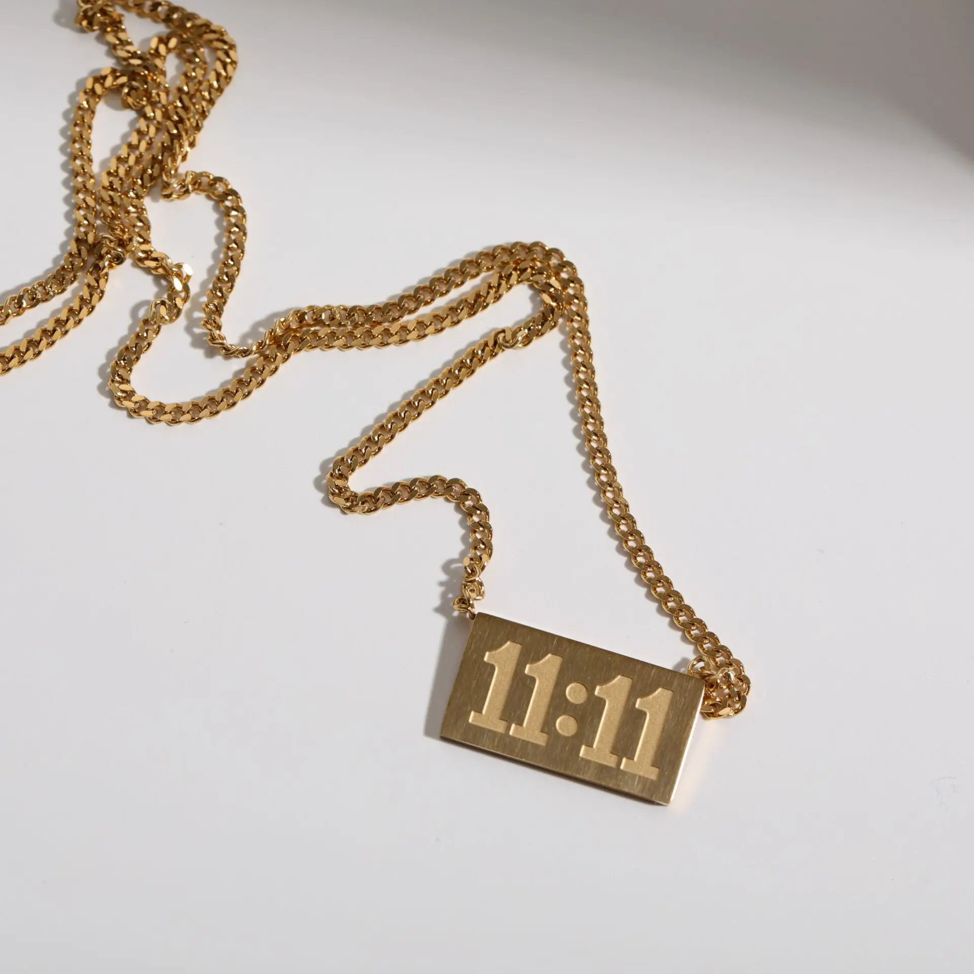 11:11 Rectangle Pendant Necklace Fine Polished Stainless Steel Gold Plated Necklace Meaningful Number Jewelry Gifty For Women