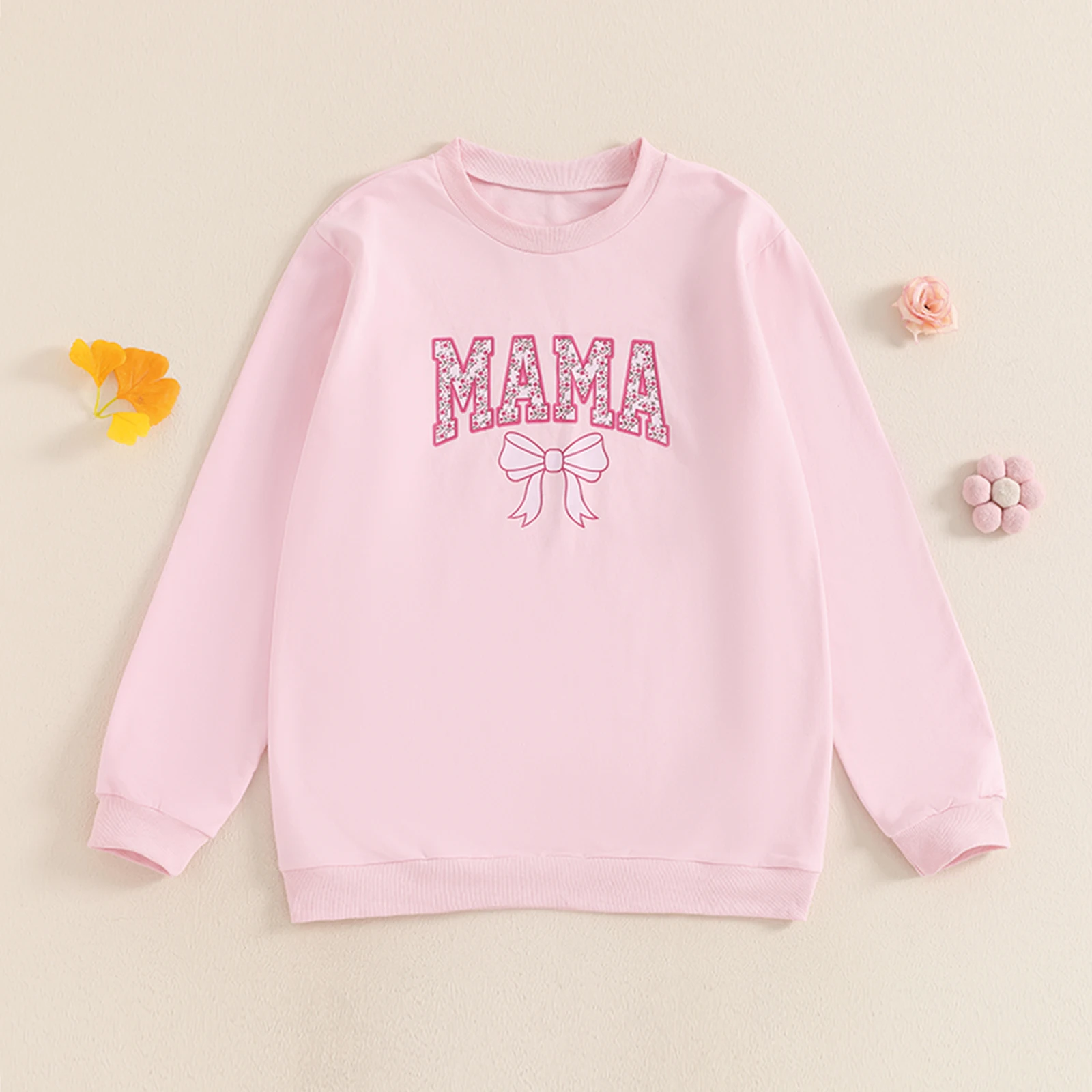 Citgeett Autumn Family Matching Kids Girls Sweatshirt Long Sleeve Letter Bow Print Pullover Mom Pink Fall Clothes 6