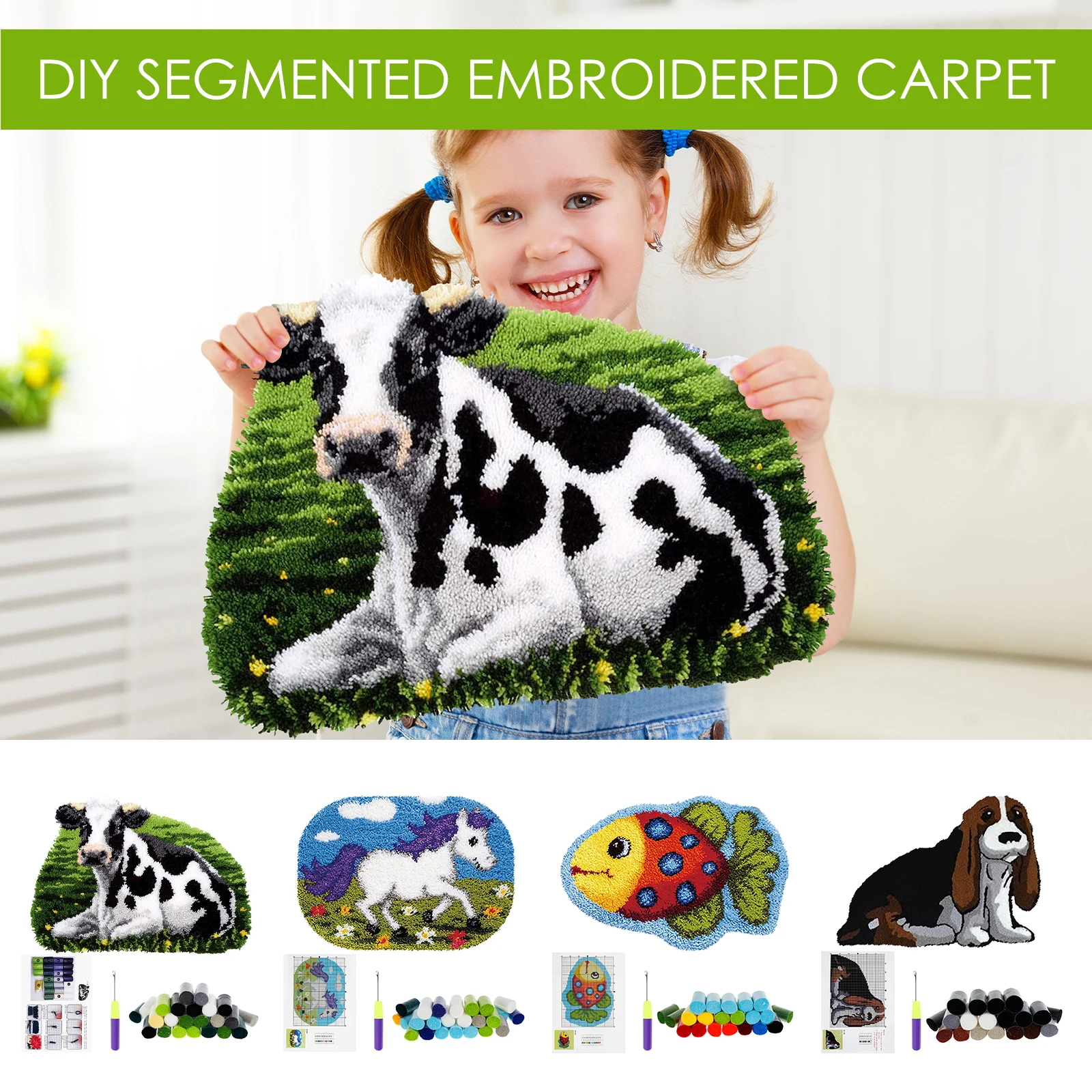 Latch Hook Kit for Adults Kids Cute Cartoon Animal Theme Latch Hook Rug Kits DIY Rug Making Kit Multipurpose DIY