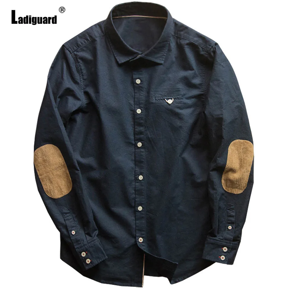 

Ladiguard 2024 Men Long Sleeves Patchwork Suede Shirt Harajuku Fashion Stripe Blouse Plus Size Mens Camisa Top blusas hommes