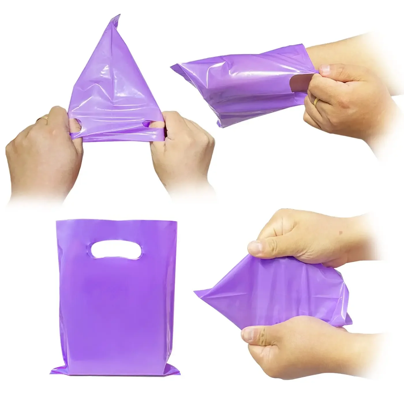50/100PCS Plastic Gift Bags Colorful Clear Plastic Bag With handle Party Supplies Christmas Candy Pouch Small Party Favor Bags