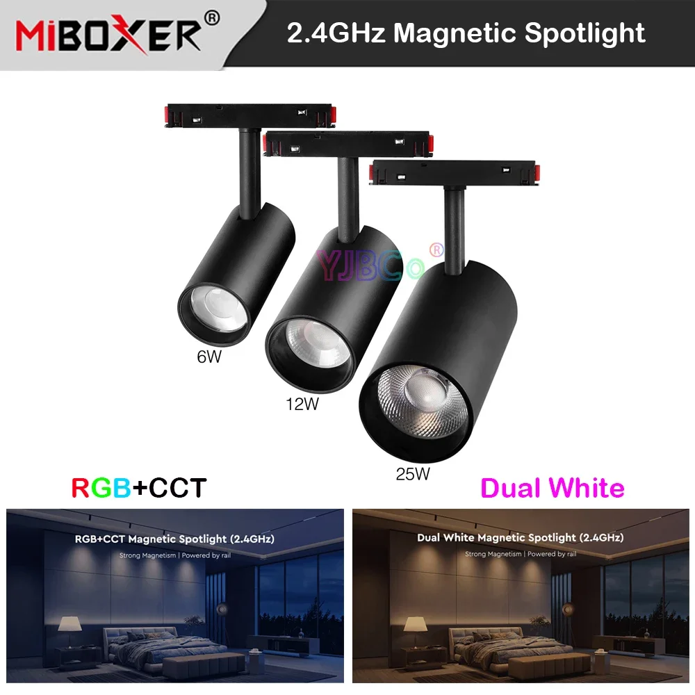 Miboxer 스마트 천장 조명, 마그네틱 LED 스포트라이트, RGBCCT, 듀얼 화이트 CCT, 2.4GHz, 6W, 12W, 25W, 48V, 밀라이트 2.4G RF 리모컨