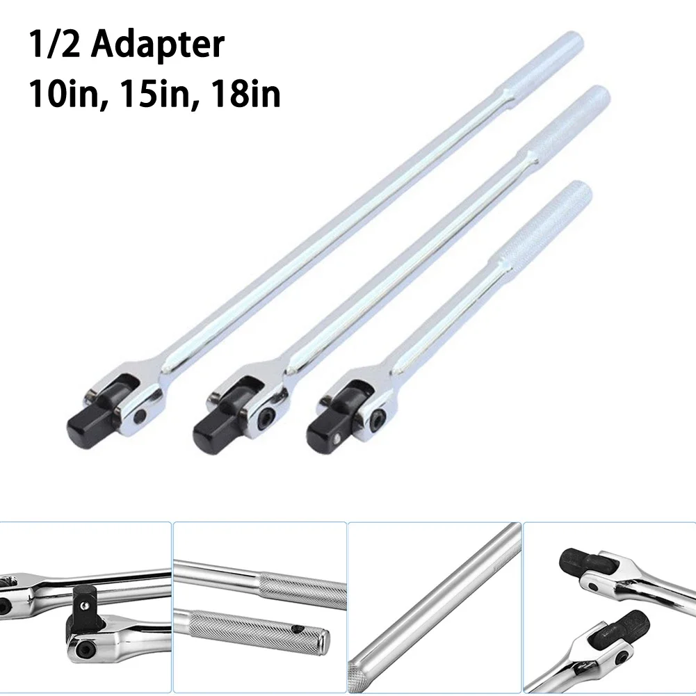 1/2'' Drive Breaker Bar Wrench Socket 10/15/18inch Extension 180-Degree Cr-V Flex Head and Engraved Non-slip Handle Repair Tools