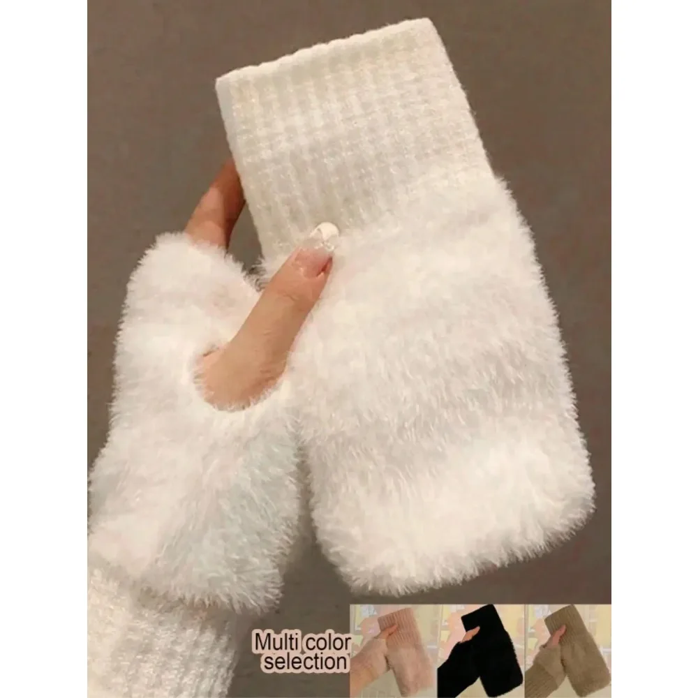 Winter Touchscreen Gloves Women Faux Fur Fashionable Fingerless Office Student Gloves Cold Weather Warm