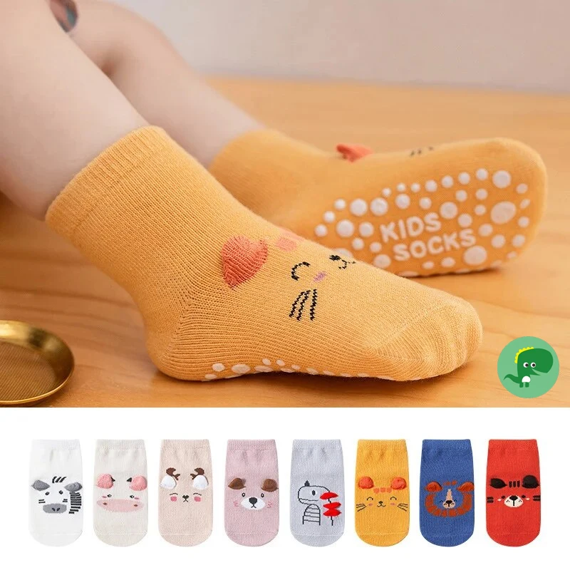 Baby Non Slip Grip Socks Anti Slip Sock Winter Spring Cute Cartoon Animal Floor Infants Toddlers Kids Socks 2 Pairs baby socks