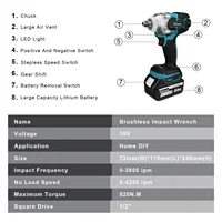 Gisam – clé à chocs électrique sans balais 520N.M, perceuse à main sans fil 1/2 pouces, tournevis, outil électrique de réparation pour batterie Makita 18V 8