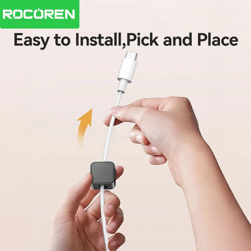 Rocoren Magnetic Cable Organizer Holder Cable Smooth Adjustable Cord Holder Under Desk Management Wire Keeper Clips cable organizer