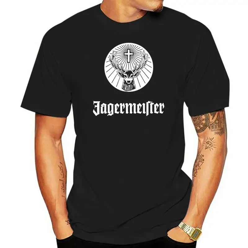 Jagermeister T-Shirt Alcohol Drink Logo Nero Stampato Uomo