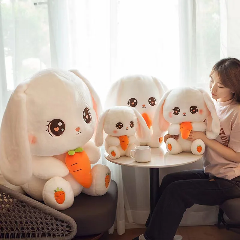 50cm Kawaii White Rabbit Hug Carrot Plush Toy Cute Stuffed Animals Bunny Plushies Doll Anime Soft for Girls Kids Gifts