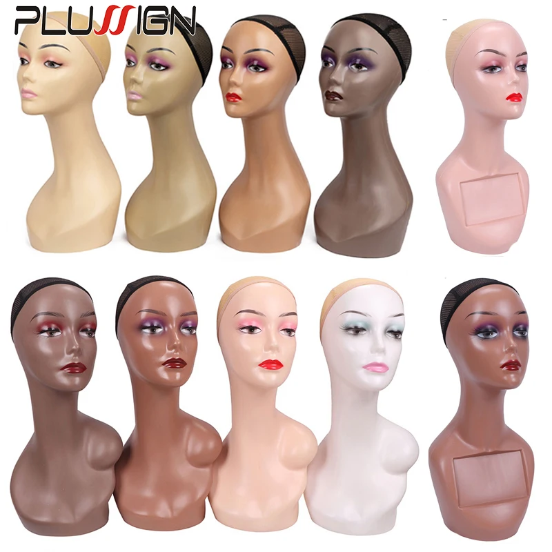 Half Shoulder Dummy Head 6Pcs/Box Fiber Glass Mannequin Head With Bottom Cover Wig Display Stand Female Mannequin Head For Wig