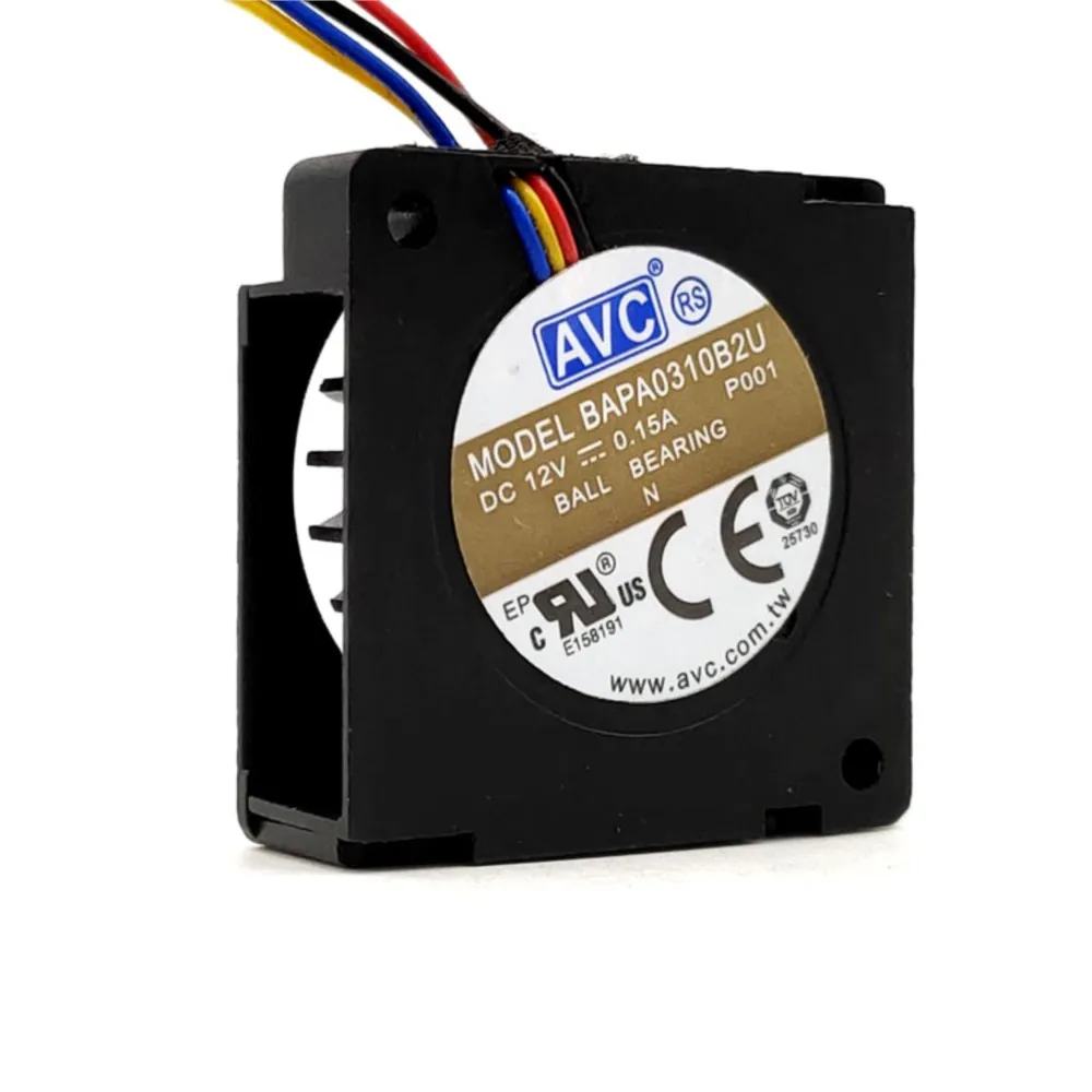 3D 프린터 냉각 터보 팬, 공기 DC 송풍기, AVC BAPA0310B2U, DC 12V 0.15A, 듀얼 볼 베어링, 30x30x10mm, 4 핀 쿨러 팬, 30mm, 3cm
