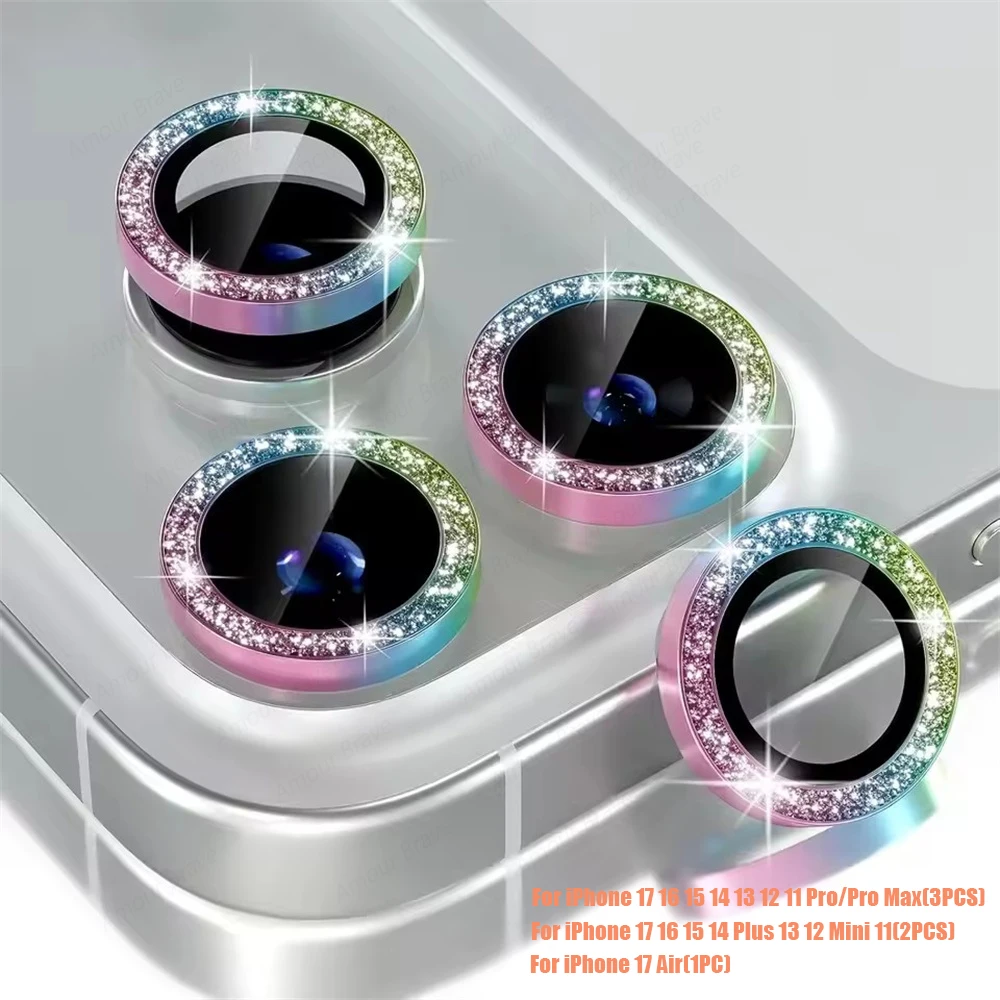 Glitter Diamond Camera Protector with Metal Lens Ring and Tempered Glass