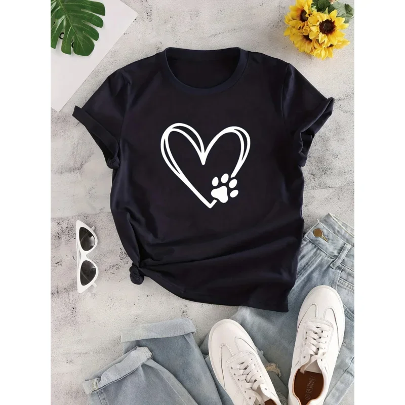 

Футболка с круглым вырезом и мультяшным принтом Love, повседневные свободные модные летние футболки с коротким рукавом, топы, женская одежда