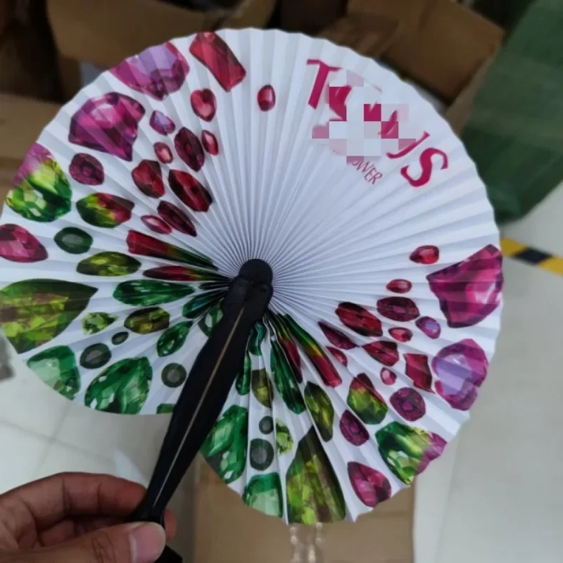 Foldable Paper Fan Retro Windmill Small Round Paper Color Decor Fan Style Party Hand Gift 1pc Random Printed folding fan hand fan