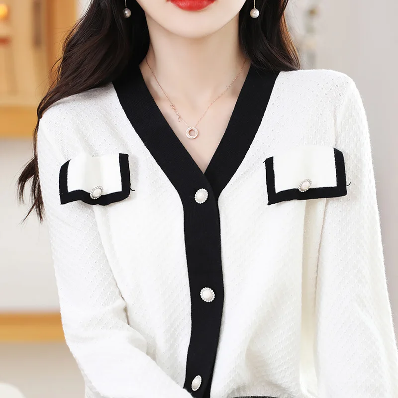 

Lafarvie New Cashmere Women's Autumn and Winter Cardigan Crew Neck Sweater Women's Knitting Solid Color Loose Short