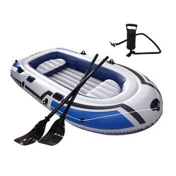 Barca gonfiabile per kayak per 2-4 persone, canoa per zattera in PVC resistente per pesca, rafting, sport acquatici, blu bianco e giallo