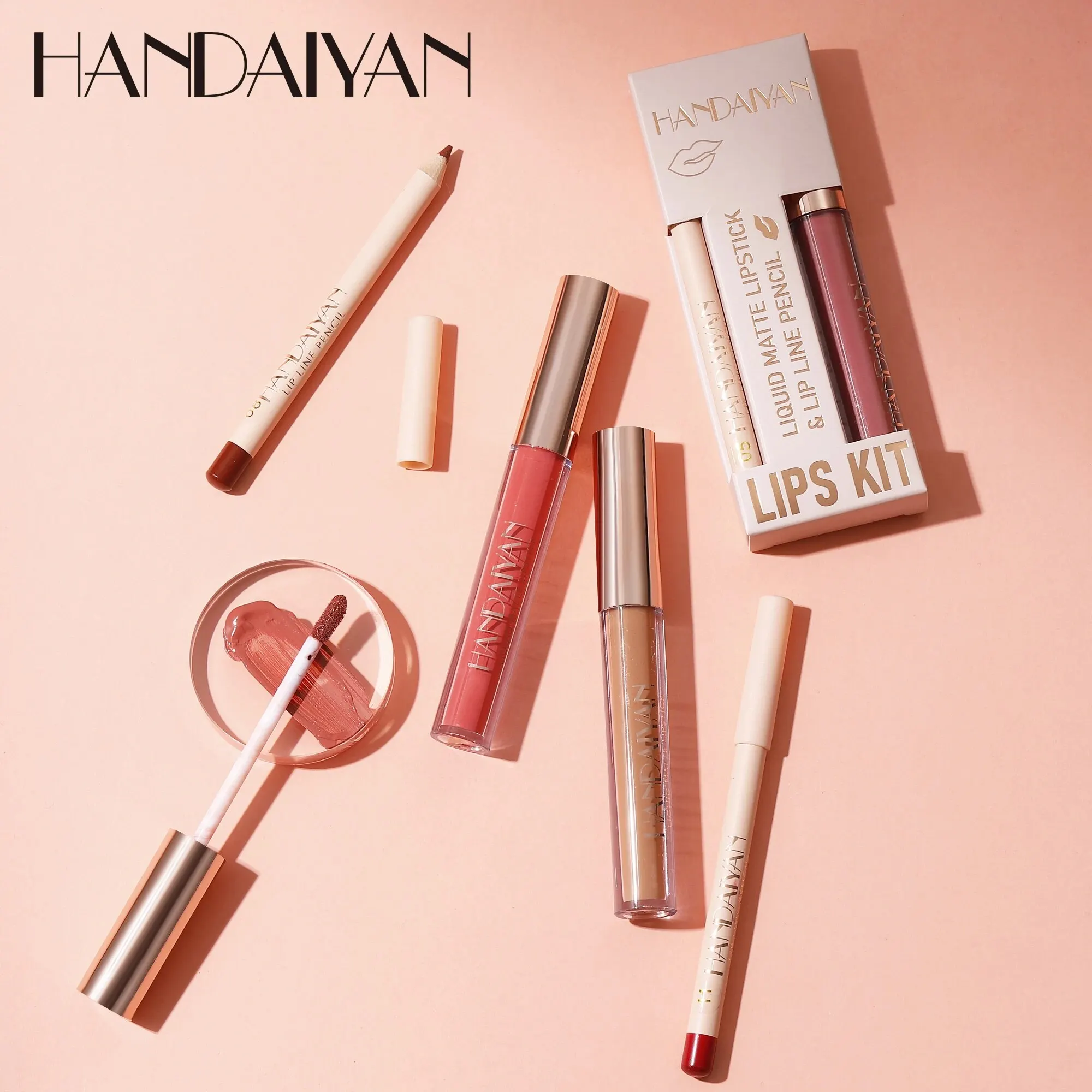 HANDAIYAN Lip Liner Lipgloss Set Matte Liquid Lipstick Long-Lasting Non-Stick Cup Not Fade Waterproof Nude Cosmetics 4