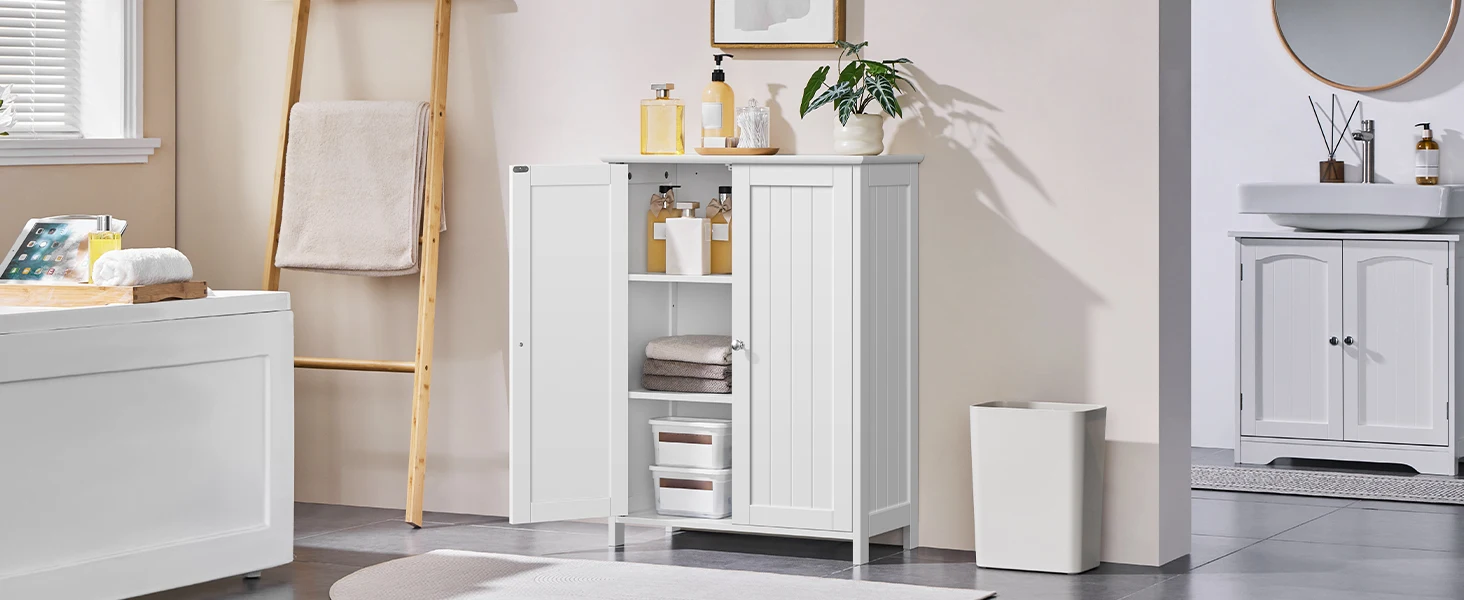 Double door bathroom cabinet with adjustable shelves