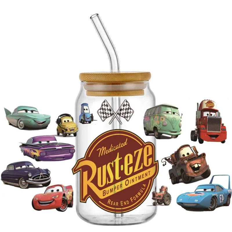 Miniso cartoon car 16oz DTF Sticker Cups UV Wrap Transfer Sticker Label DIY Selfadhesive Waterproof