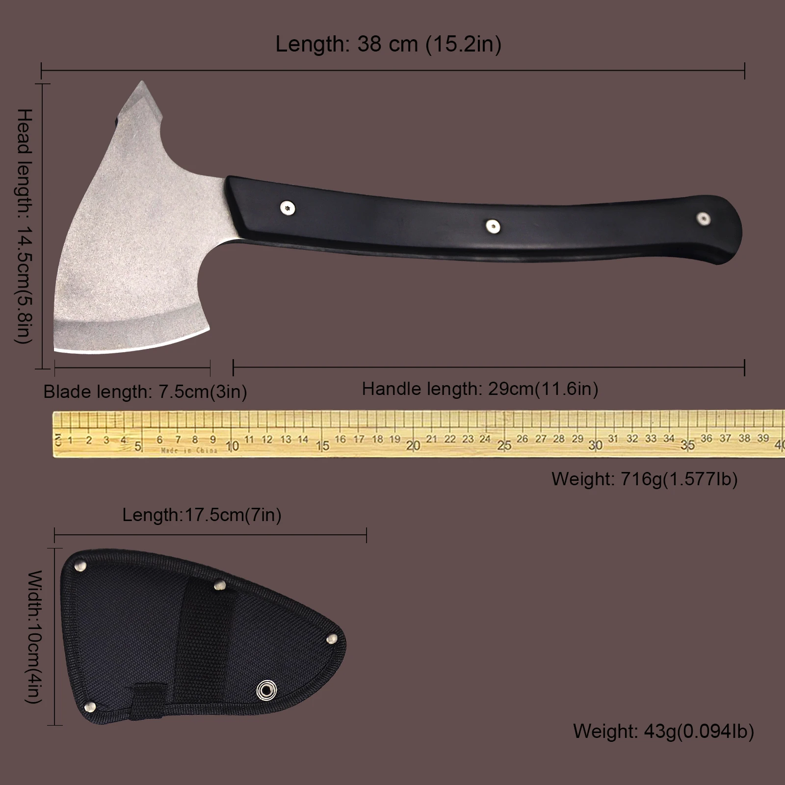 WPKOPYA German Ebony handle D2 steel (15.2 ") Full Tang multi-purpose axe, Tactical outdoor survival Axe, outdoor EDC tool axe 5