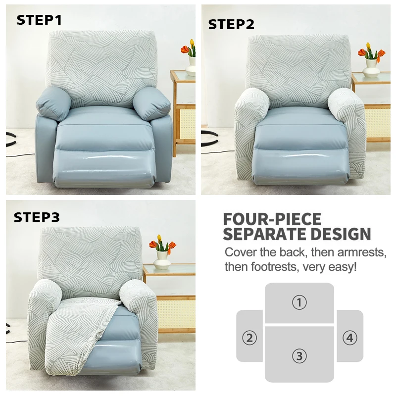 Jacquard Recliner Sofa Cover 1 Seater Stretch Relax Armchair Cover Non-Slip Sofa Covers for Living Room Washable 1 Set 6