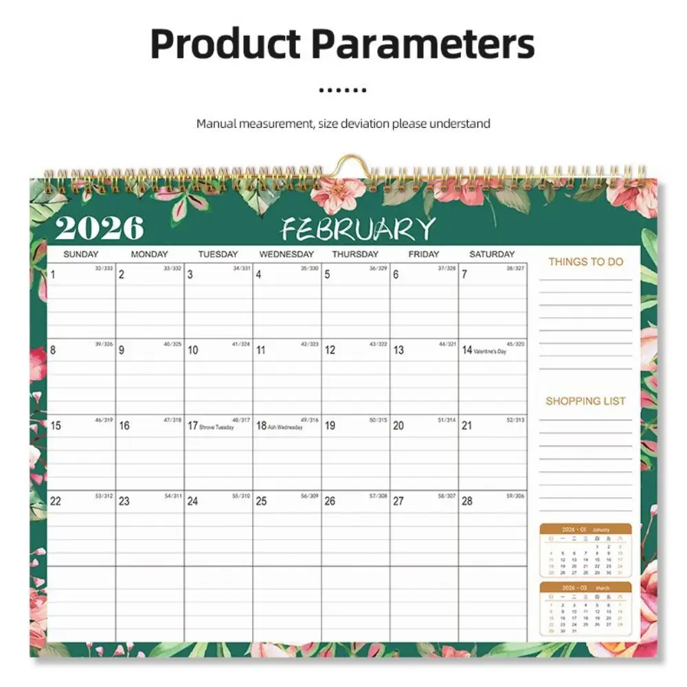 English Version 2026 Wall Calendar Floral Design Large Date Blocks Monthly Planner Vertical Display Aesthetic Design