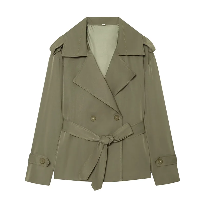 Women's Coat 2026 Autumn New Style Solid Color Long Sleeve Belted Short Trench Coat European and American Personalized Fashion