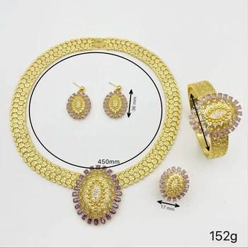 Premium Zircon Copper Plated Jewelry Set ,4Pcs Xmas Gifts Necklace Earrings for Her, Luxury Anniversary Birthday Gift 6