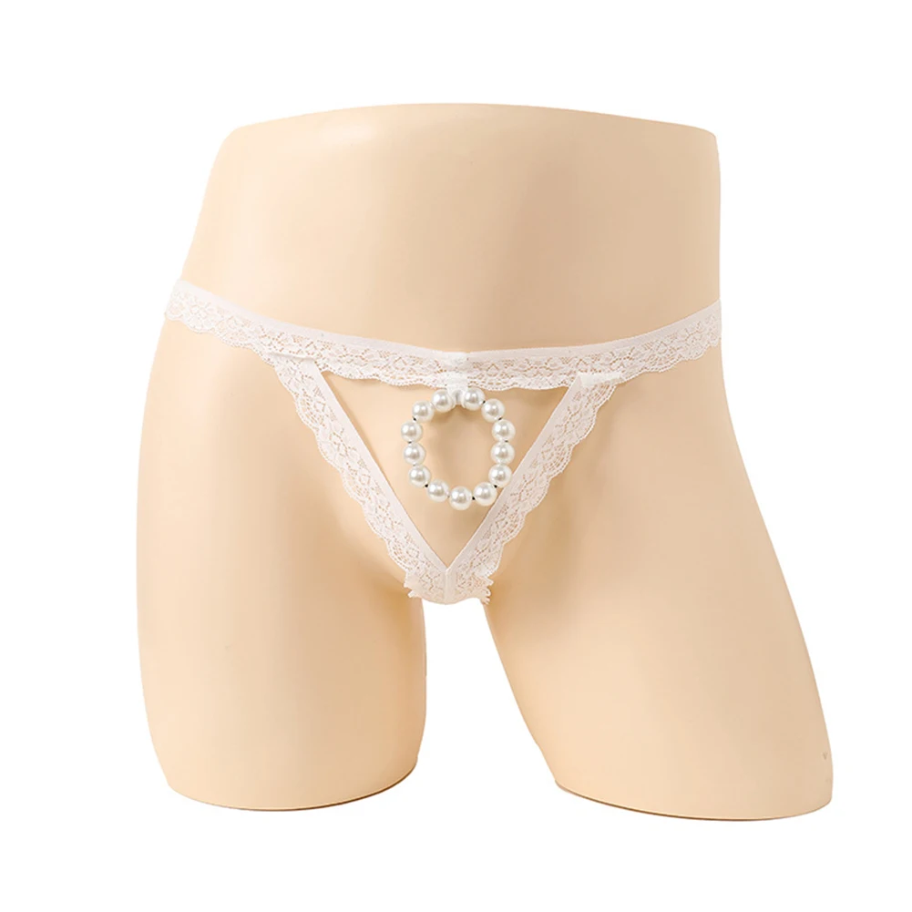 

Mens Sexy Lace G-string Thongs Front Hole Pearls O-ring Beaded Jockstrap Underwear Sissy Briefs Erotic Clubwear Gay Underpants